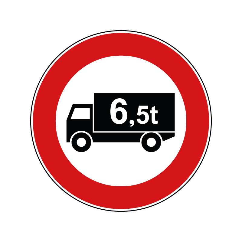 00000060b - Segnale di divieto specifico - Divieto di transito ai veicoli che trasportano merci con massa autorizzata a pieno carico superiore oltre le 6,5 t - Figura 60b