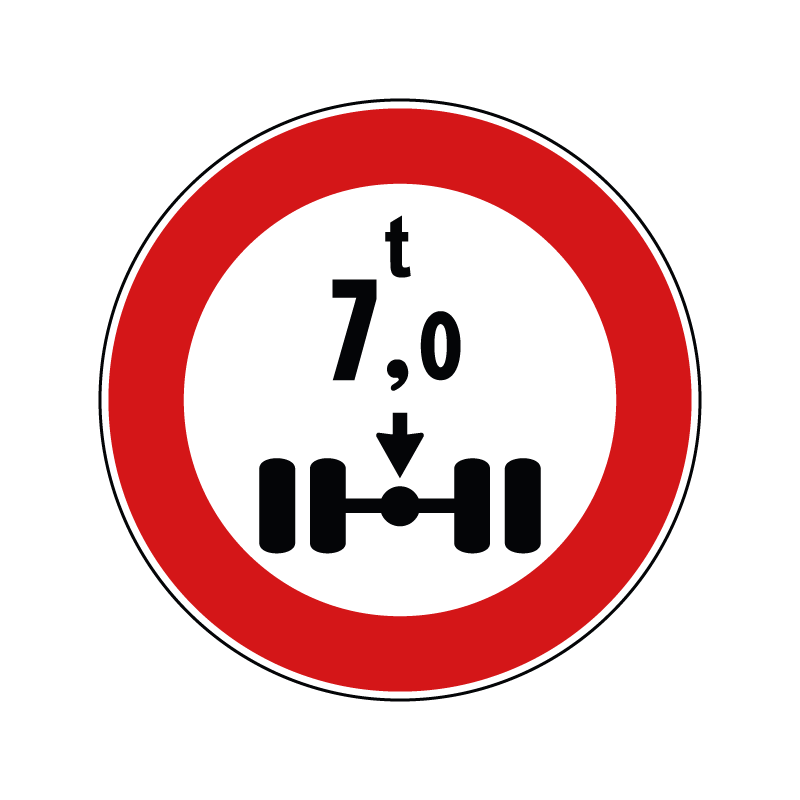 00000069 - Segnale di limitazione alle dimensioni e alla massa dei veicoli - Divieto di transito ai veicoli avente peso per asse superiore a 7,00 t - Figura 69
