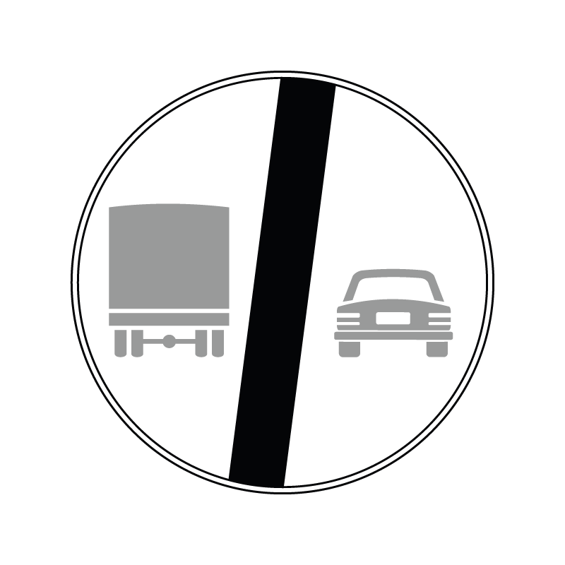 00000073 - Segnale che indica la fine di un divieto - Segnale che indica la fine di un divieto - Fine divieto di sorpasso per veicoli di massa a pieno carico oltre 3,5 t - Figura 73