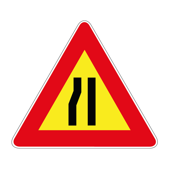 00000385 - Segnale di pericolo temporaneo - Strettoia asimmetrica a sinistra - Figura 385