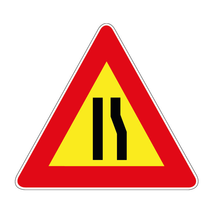 00000386 - Segnale di pericolo temporaneo - Strettoia asimmetrica a destra - Figura 386