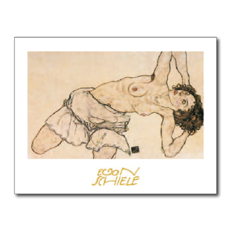 017 - Egon Schiele - Knielende, Halfnaakte vrouw, Naar Links Gebogen