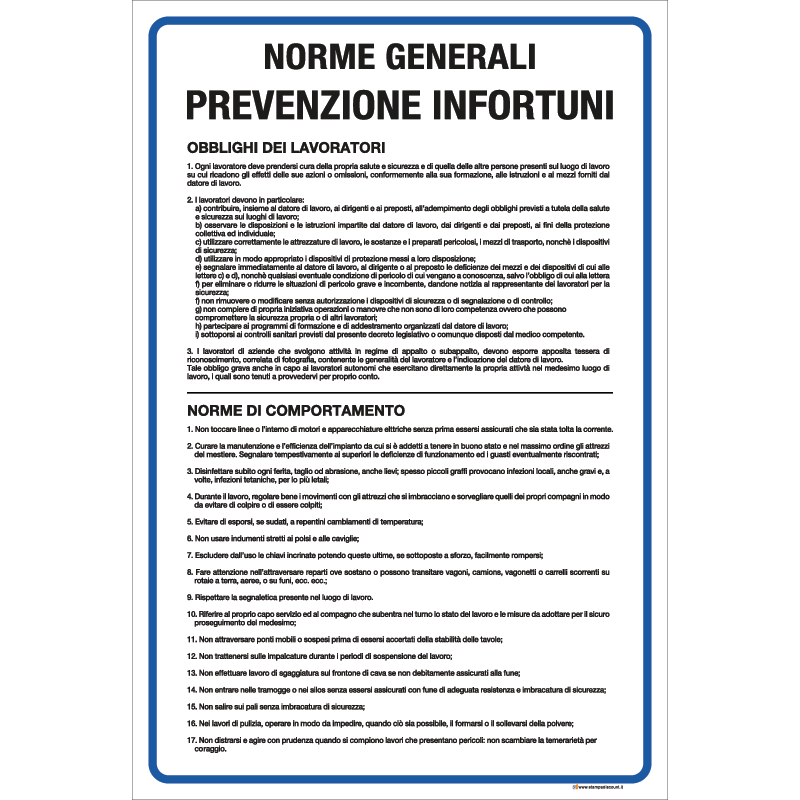 Norme generali prevenzione infortuni - cod. 100010