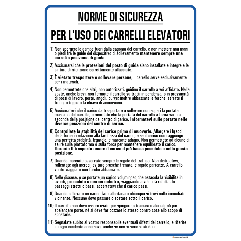 Norme di sicurezza per l'uso dei carrelli elevatori - cod. 100011