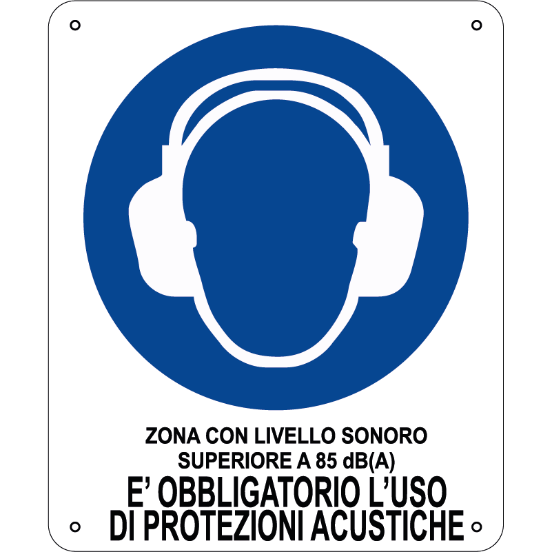 Zona con livello sonoro superiore a 85 dB(A) - E' obbligatorio l'uso di protezioni acustiche verticale