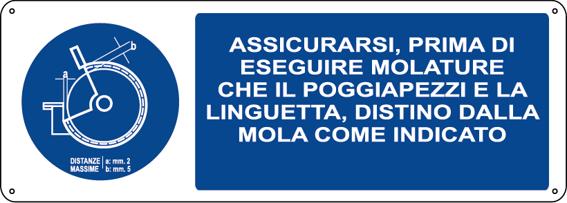 Assicurarsi, prima di eseguire molature che il poggiapezzi e la linguetta, distino dalla mola come indicato orizzontale
