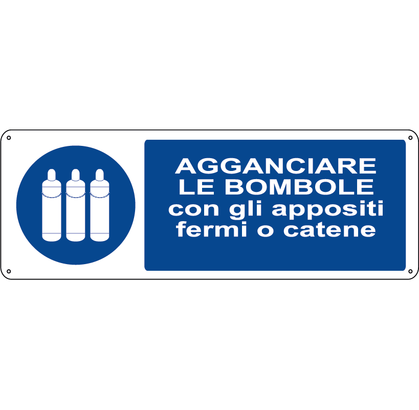 Agganciare le bombole con gli appositi fermi o catene orizzontale