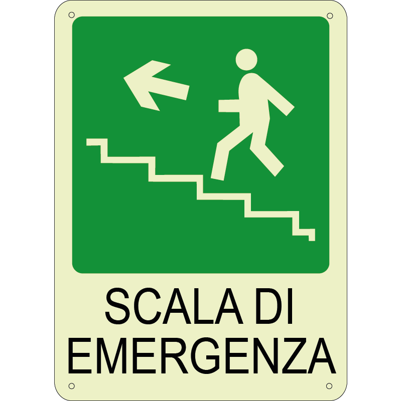 Scala di emergenza Sinistra Alto verticale luminescente