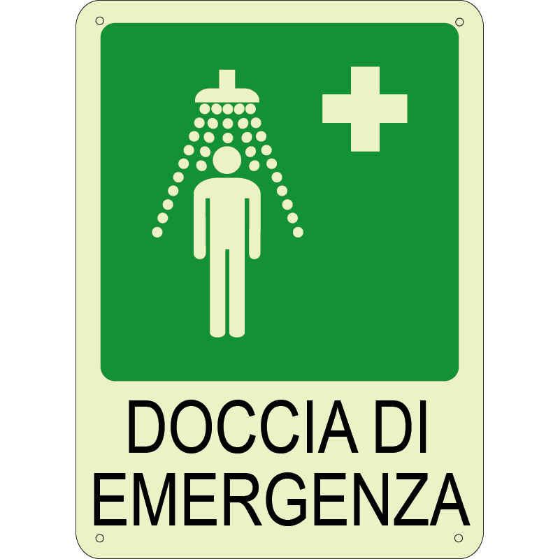 Doccia di emergenza verticale luminescente