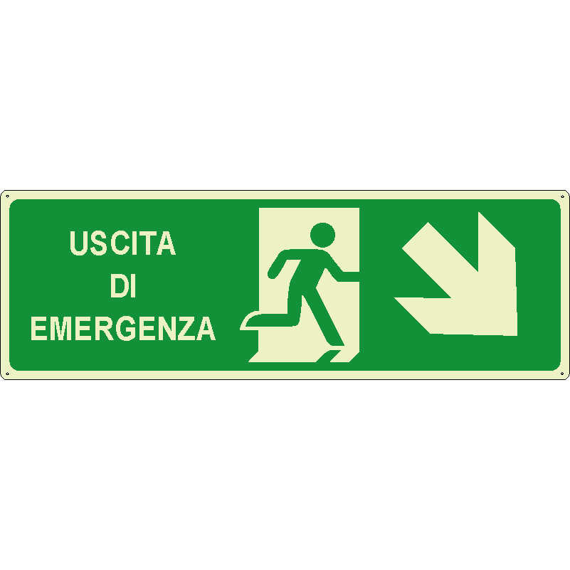 Uscita di emergenza discesa a destra orizzontale luminescente