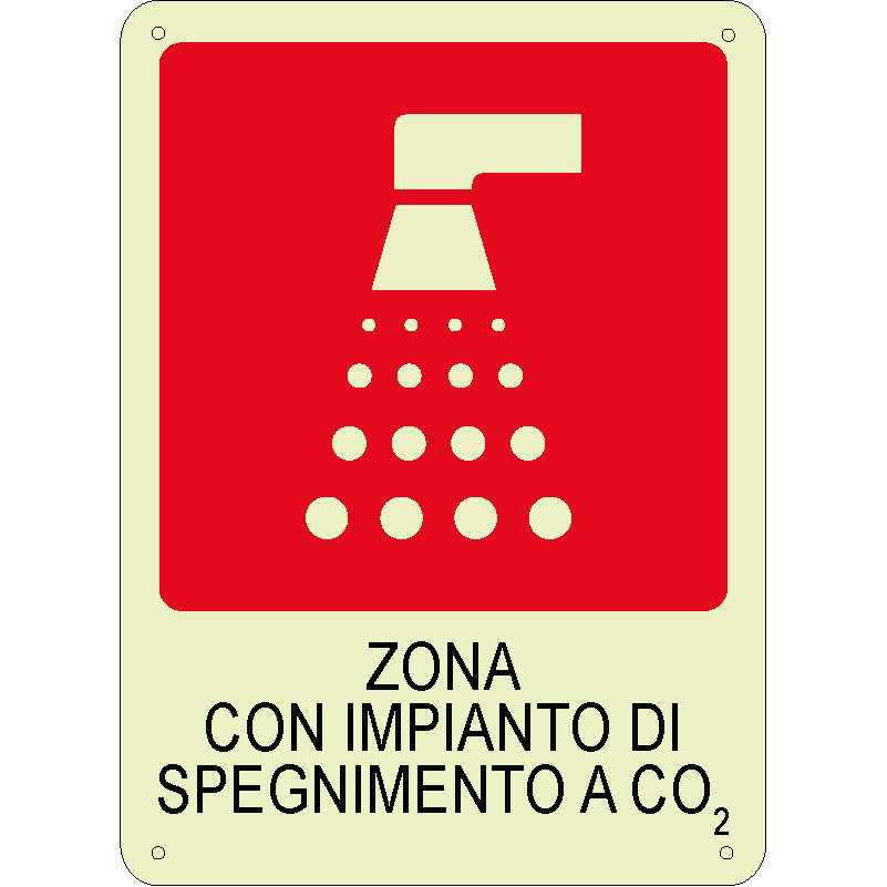 Zona con impianto di spegnimento a co2 verticale luminescente