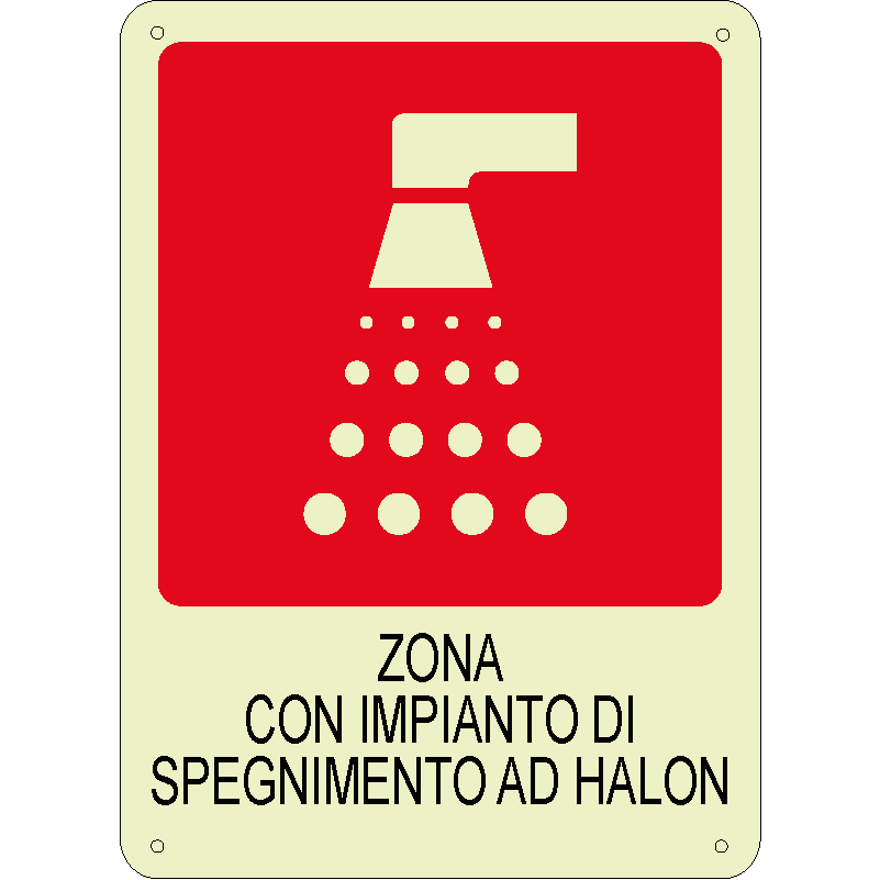 Zona con impianto di spegnimeno ad halon verticale luminescente