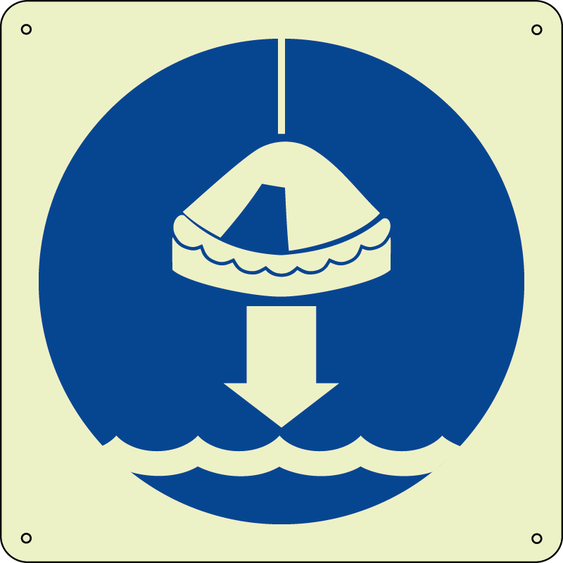 Calare zattera di salvataggio in acqua - Lower liferaft to water quadrato luminescente