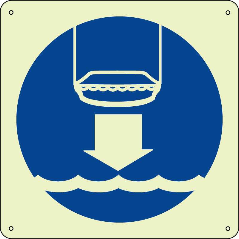 Calare scialuppa di salvataggio in acqua - Lower lifeboat to water quadrato luminescente