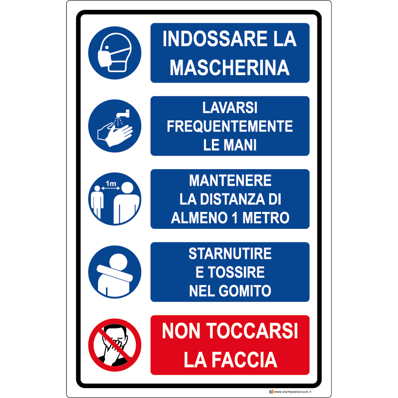 Obblighi multisimbolo - Mascherina - Lavarsi le mani - Mantenere la distanza - Starnutire - cod. 700004
