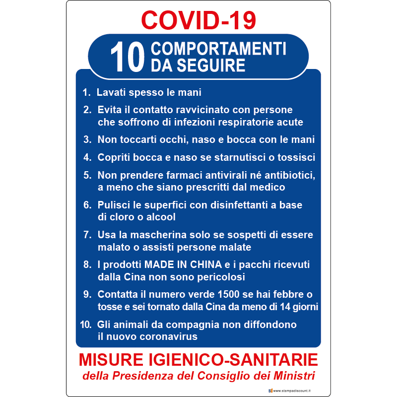 Covid-19 - 10 comportamenti da seguire - cod. 700020