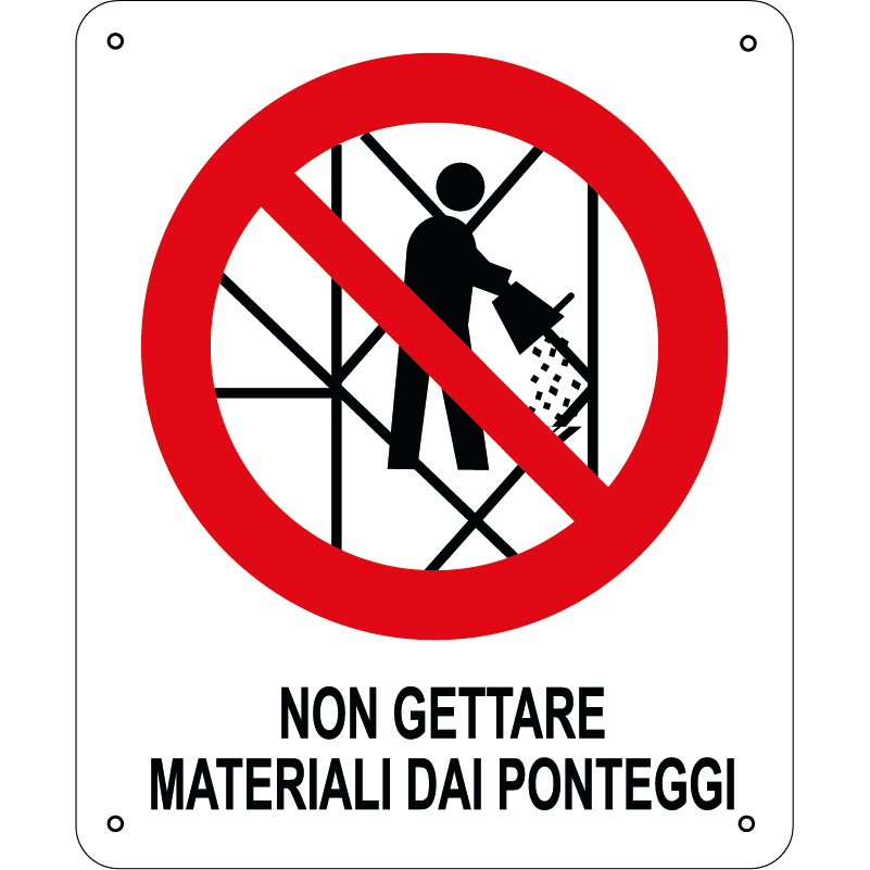 Non gettare materiali dai ponteggi verticale