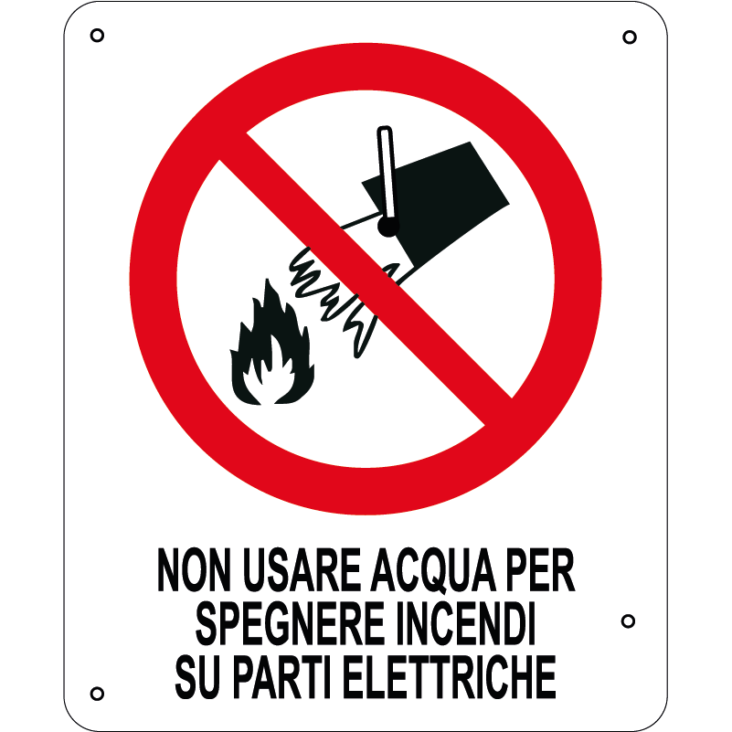 Non usare acqua per spegnere incendi su parti elettriche verticale