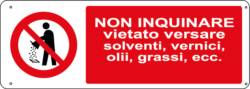 Non inquinare vietato versare solventi, vernici, olii, grassi, ecc. orizzontale