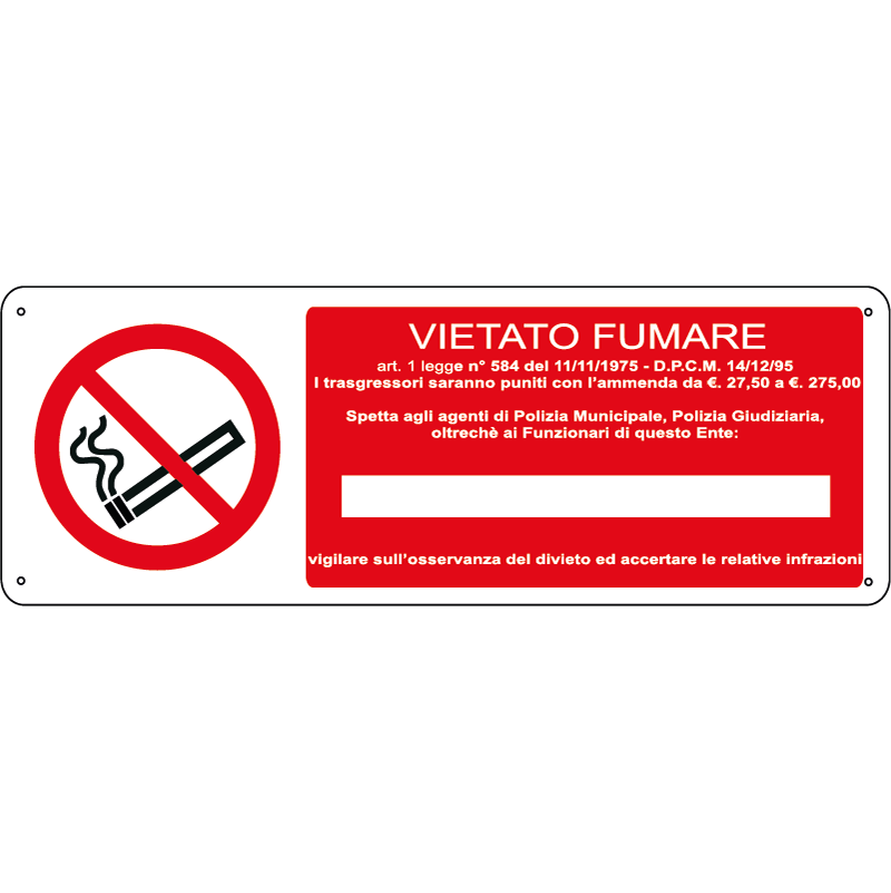 Vietato fumare art. 1 legge n. 584 orizzontale