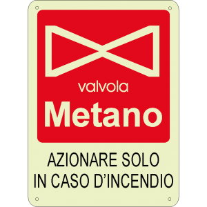 Valvola Metano - Azionare solo in caso d'incendio verticale luminescente